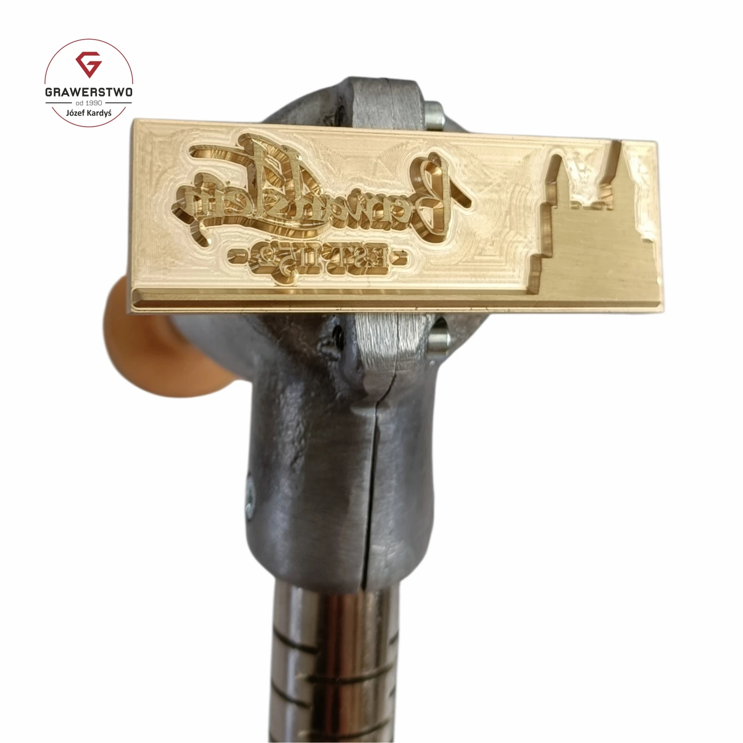 Stempel mosiężny z wypalarką.
